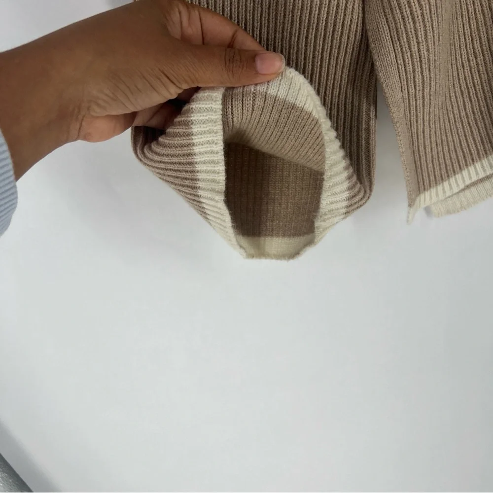 Rails Tessa‎ Sweater Merino Wool Sand Striped Quarter Zip Mock Neck Sweater L